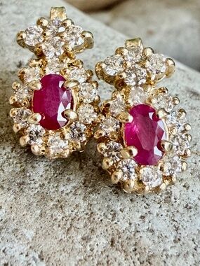 14 karat gold, ruby, and diamond earrings
